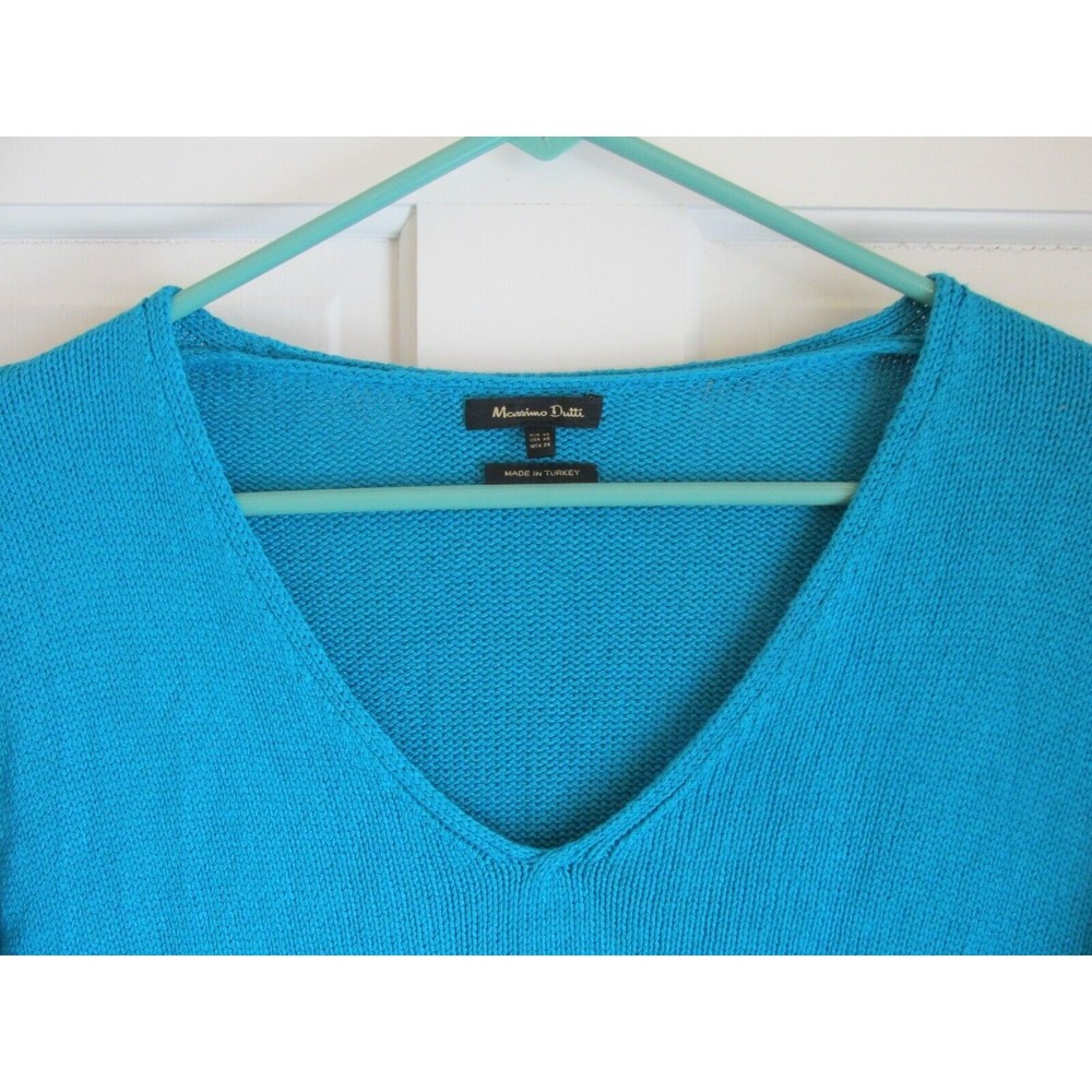 Massimo Dutti Women's Teal V-Neck Short Sleeve Pullover Sweater Size XS - Picture 2 of 5